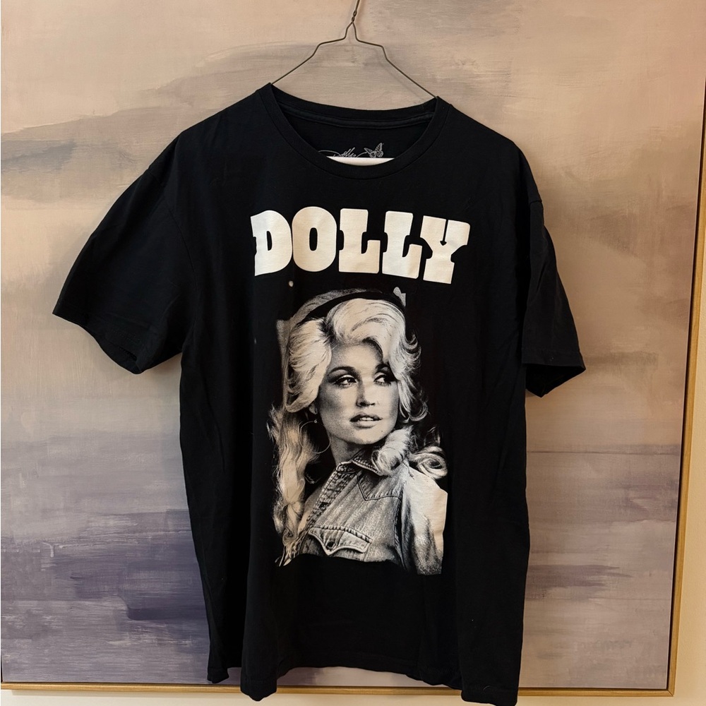 Dolly Parton Official Black Graphic T-Shirt with Dolly Face Print Size Large